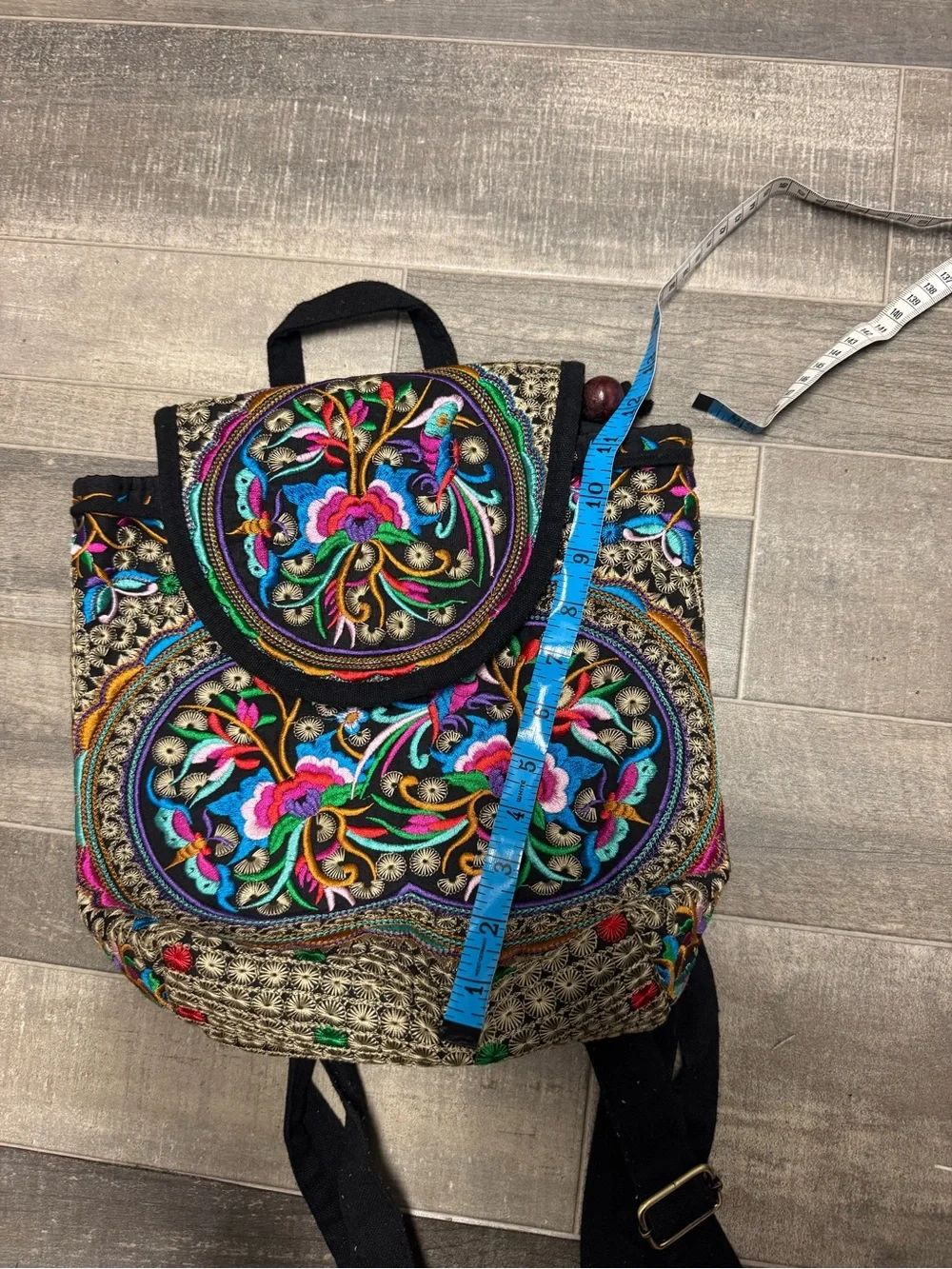 Indian Boho Gypsy Western Embroidered Canvas Mini Backpack Adjustable Straps Flo